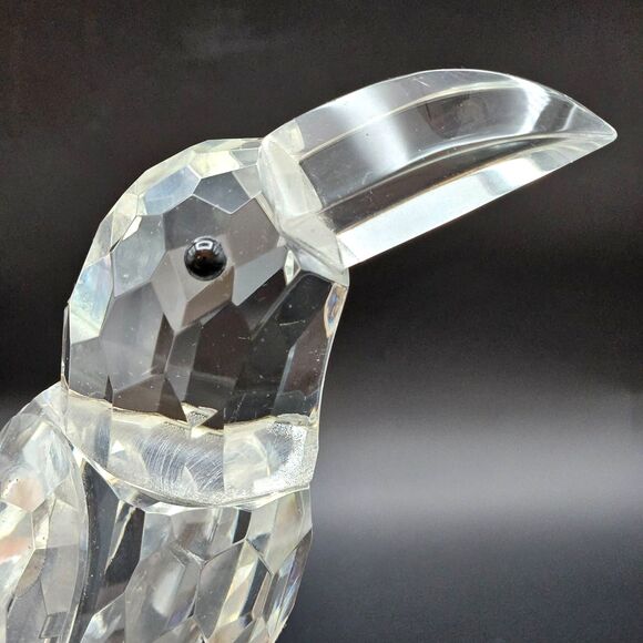 Crystal Clear Glass Bird Toucan Parrot Figurine Paperweight Facet Cuts Vintage - Picture 6 of 12